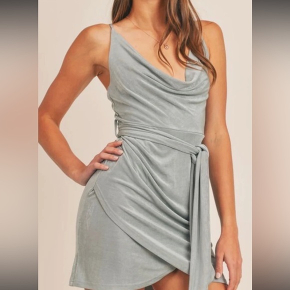 NWT Mable cowneck baby blue metallic dress - Picture 2 of 4